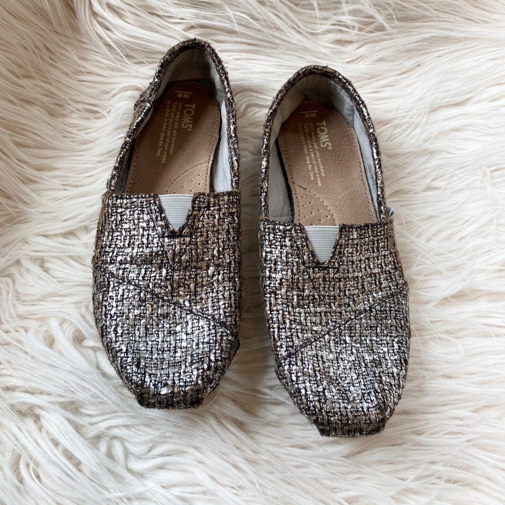 Toms Silver Glitter Wool Slip On Flats Sz 8